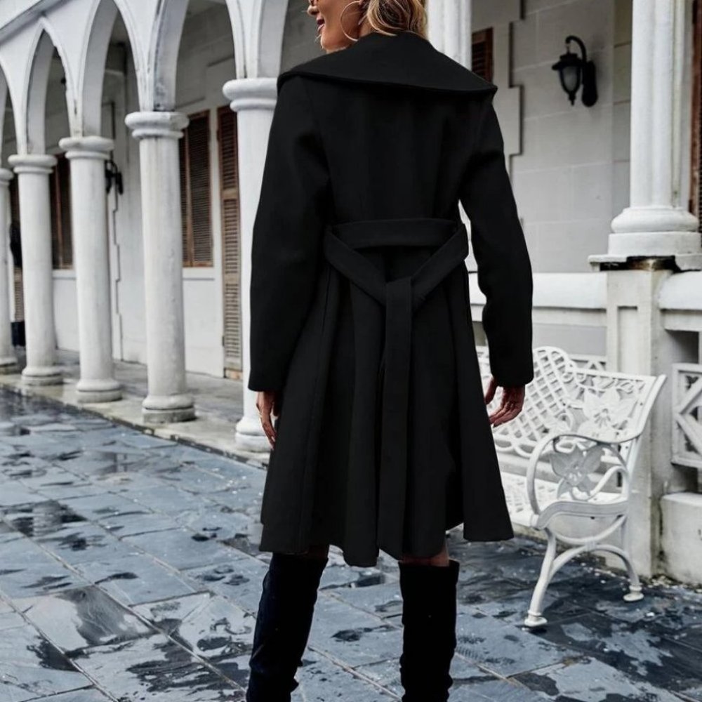 Classy Double Button Belted Overcoat shacket jacket coat black - Picture 7 of 7